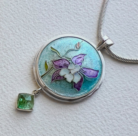 Columbine Wildflower pendant with Sugarloaf Tourmaline