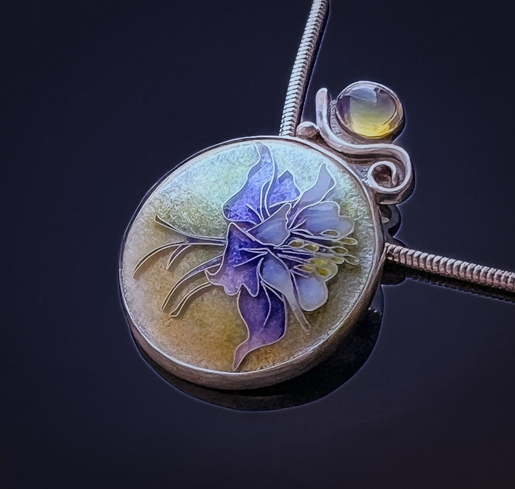 Columbine Wildflower pendant with Ethiopian Opal