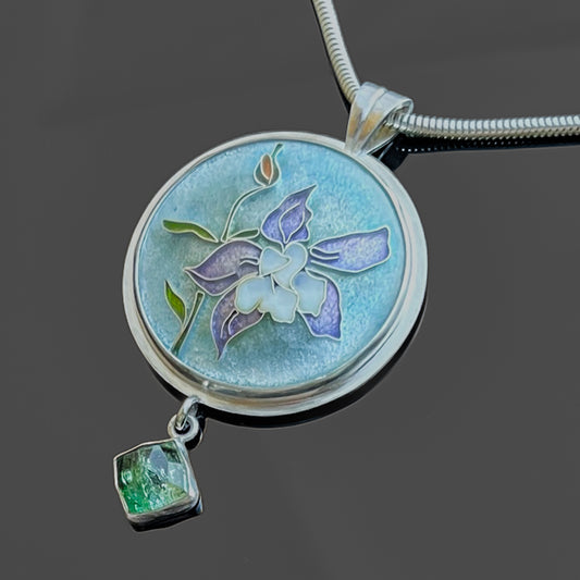 Columbine Wildflower pendant with Sugarloaf Tourmaline