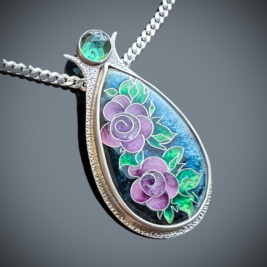 Wild Roses pendant with Tourmaline