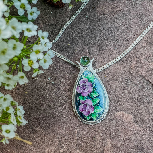 Wild Roses pendant with Tourmaline