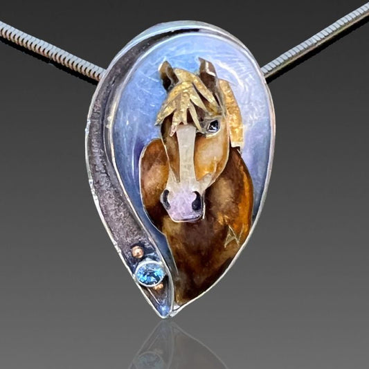 Haflinger Horse pendant with Blue Sapphire