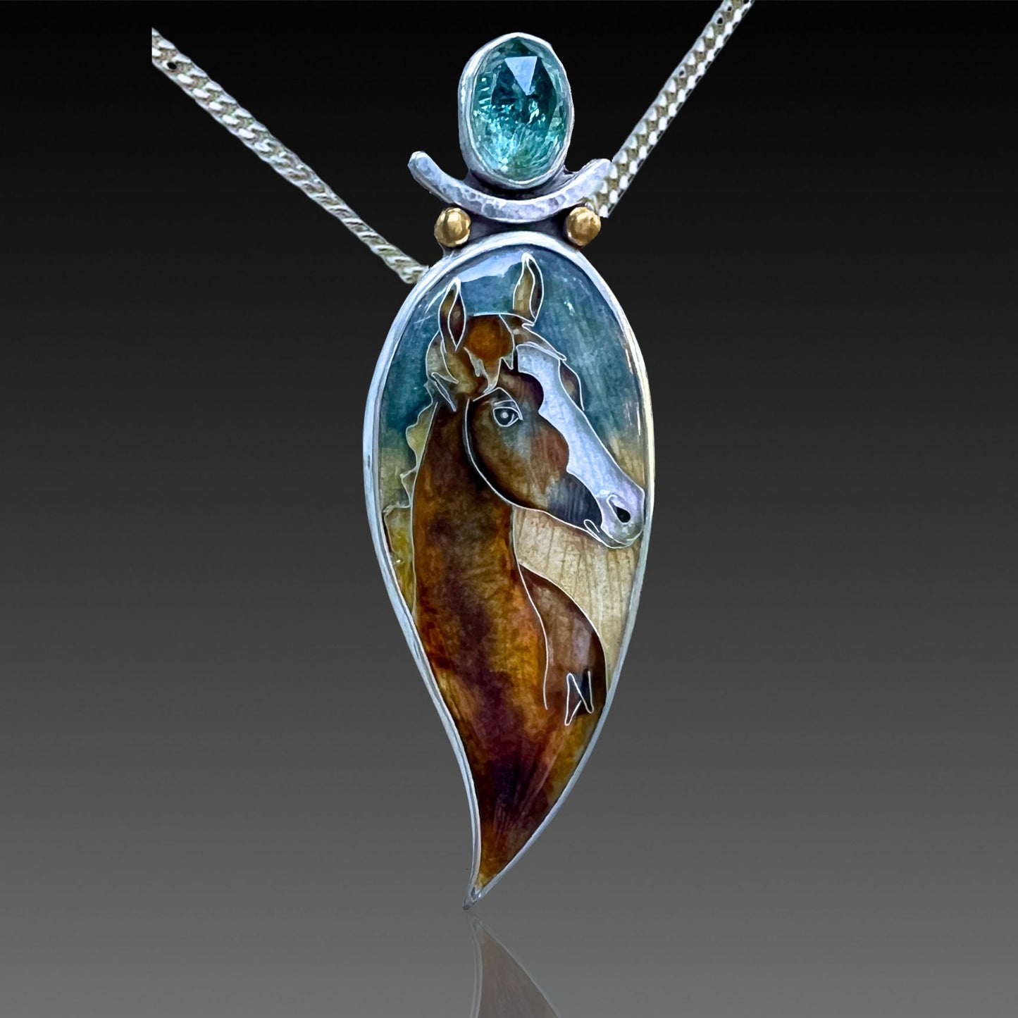 Quarter Horse pendant with Aqua Tourmaline
